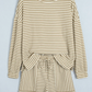 Lola Khaki Stripe Textured Knit Long Sleeve Top Elastic Waist Shorts Casual Outfit