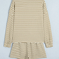 Lola Khaki Stripe Textured Knit Long Sleeve Top Elastic Waist Shorts Casual Outfit