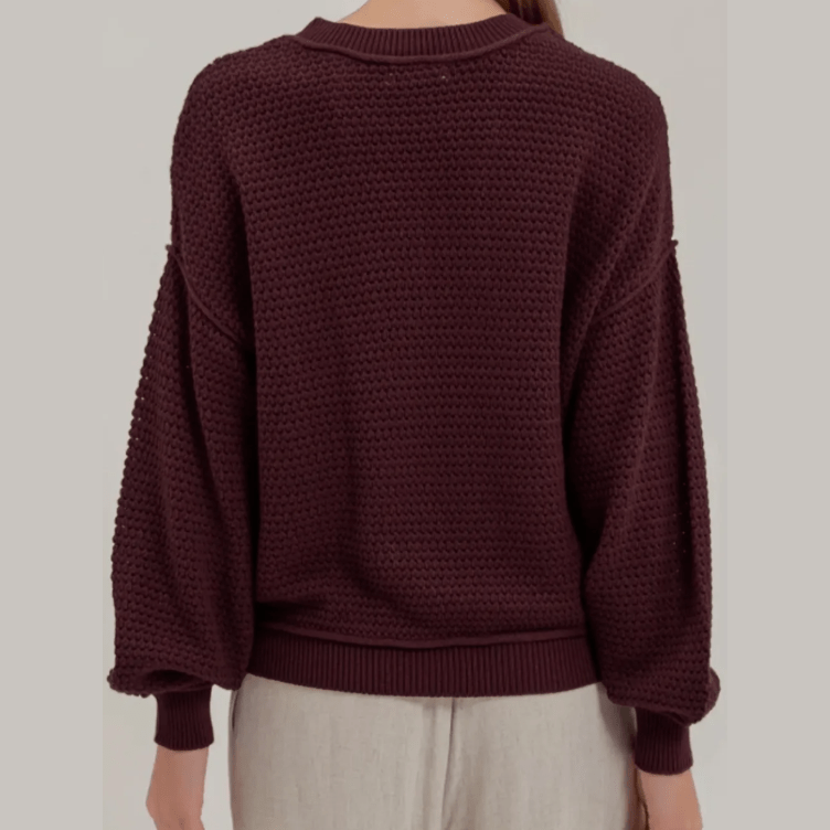 Saphira Brown Checkered Pattern Knit Loose Pullover Sweater