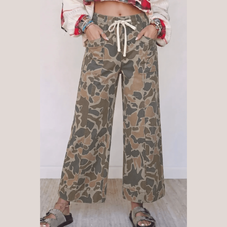 Yazmin Camouflage Print Drawstring Waist Pocket Shift Jeans