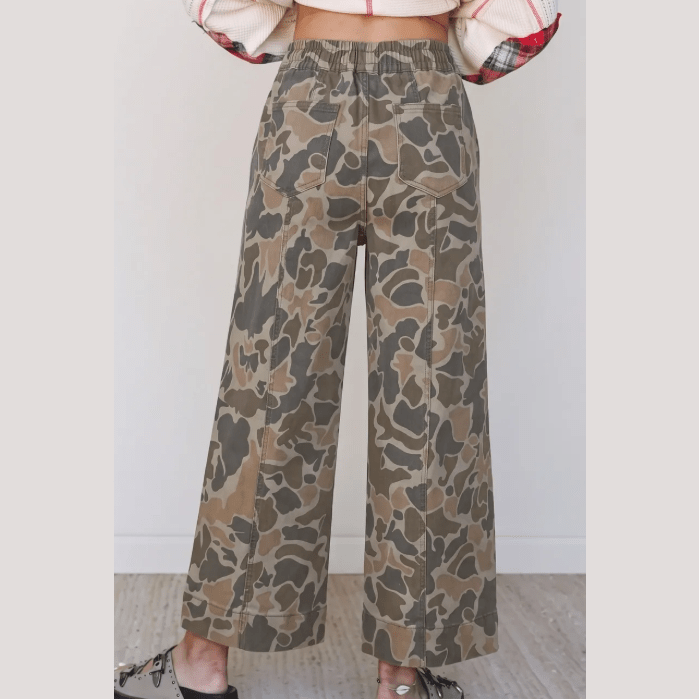 Yazmin Camouflage Print Drawstring Waist Pocket Shift Jeans