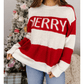 Red Stripe MERRY Drop Shoulder Long Sleeve Christmas Sweater