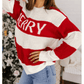 Red Stripe MERRY Drop Shoulder Long Sleeve Christmas Sweater