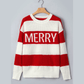 Red Stripe MERRY Drop Shoulder Long Sleeve Christmas Sweater