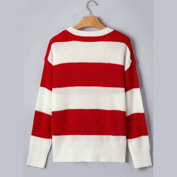 Red Stripe MERRY Drop Shoulder Long Sleeve Christmas Sweater