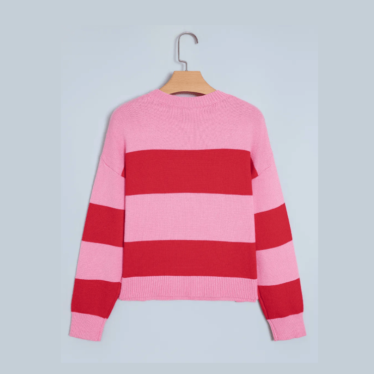 Pink Stripe Festive Holly Jolly Sequin Christmas Holiday Sweater