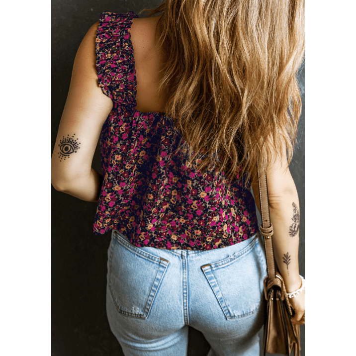 Rixie Boho Frilled Strap Floral Tank Top