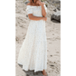 Maribelle White Frilly Shirred Bodice Tiered Floral Maxi Dress