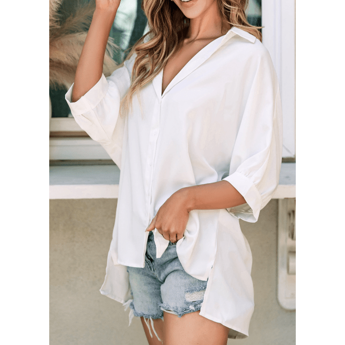 Ryleigh White 3/4 Puff Sleeve Oversize Shirt