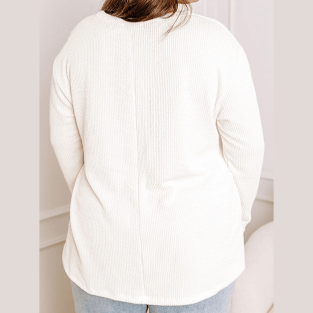 Eva White PLUS SIZE Ribbed Textured Long Sleeve T Shirt