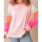 Talia Light Pink Colorblock Patchwork Long Sleeve Loose Top - S to 3X