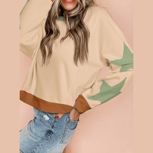 Kacie Green Star Patchwork Exposed Seam Oversized Sweatshirt