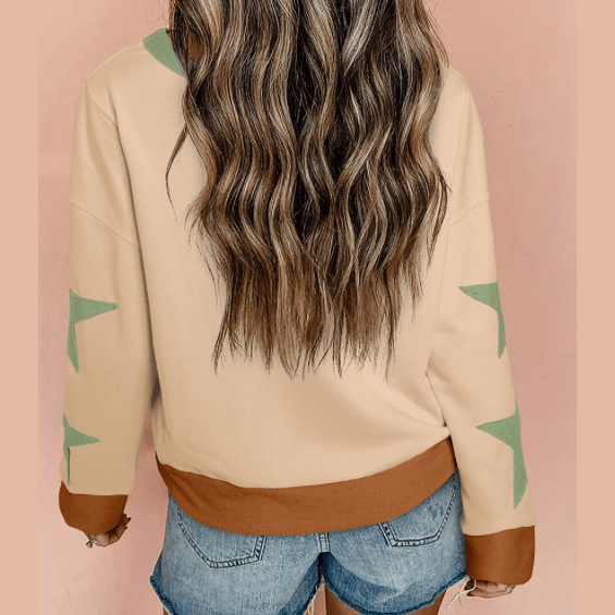 Kacie Green Star Patchwork Exposed Seam Oversized Sweatshirt