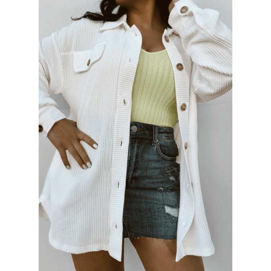 Kassia White Corded Drop Shoulder PLUS SIZE Shacket