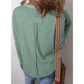 Bella Green Acid Wash Waffle Knit Buttoned Neckline Long Sleeve Top