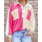 Ginna Hot Pink Colorblock Ribbed Collared Oversized Sweatshirt