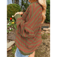 Tera Brown Stripe Trimmed Round Neck Drop Shoulder Loose Sweater