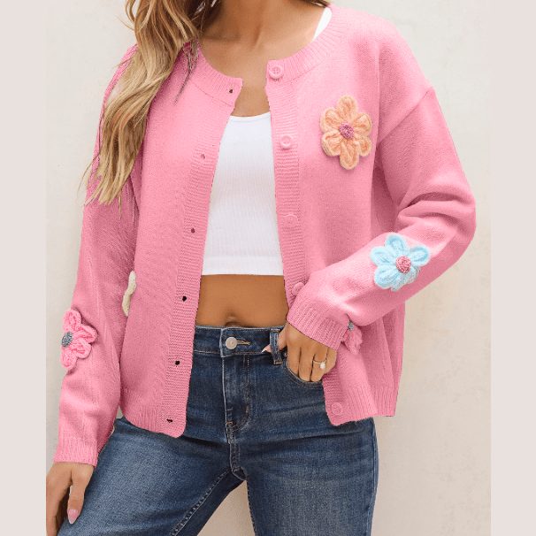 REDUCED!!!  Kathleen Pink Knitted Floral Pattern Button Up Cardigan  REDUCED!!!