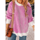 Kasondra Pink Striped Textured Knit Contrast Edge Loose Sweater