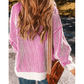 Kasondra Pink Striped Textured Knit Contrast Edge Loose Sweater