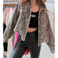 Emma Jane Dark Khaki Leopard Print Corduroy Irregular Hem Buttoned Jacket