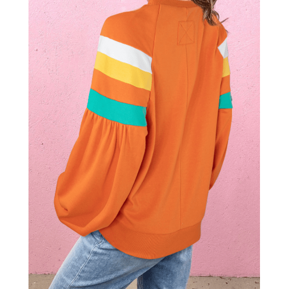 Shonta Color Block Sleeve Exposed Seam Raglan Sweatshirt