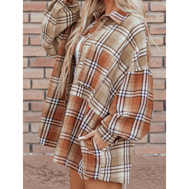 Peighton Khaki Plaid Colorblock Patchwork High Low Shacket