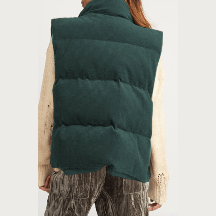 Syd Jungle Green Corduroy Stand Neck Zipped Puffer Vest