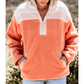 Diandra Orange Colorblock Half Zipper Stand Neck Sherpa Sweatshirt