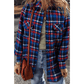 Lorinda Navy Blue Plaid Flap Pocket Button Up Shacket