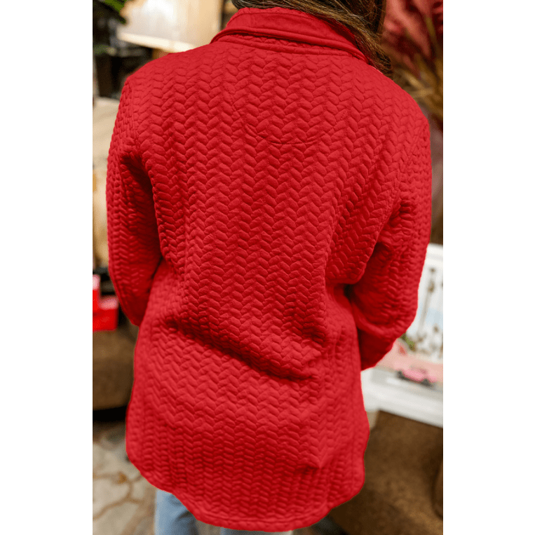 Polly Tomato Red Cable Textured Quarter Zip Pocketed PLUS SIZE Pullover