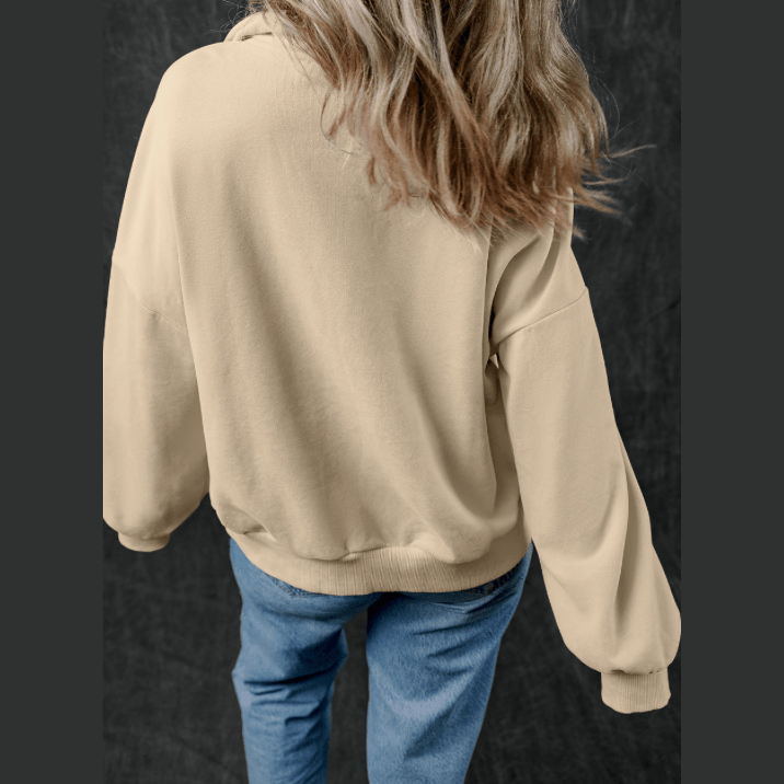 Brexa Beige Zip-up Stand Neck Kangaroo Pocket Sweatshirt