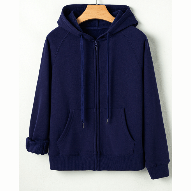 Kensley Navy Fleece Lined Zip up Hoodie