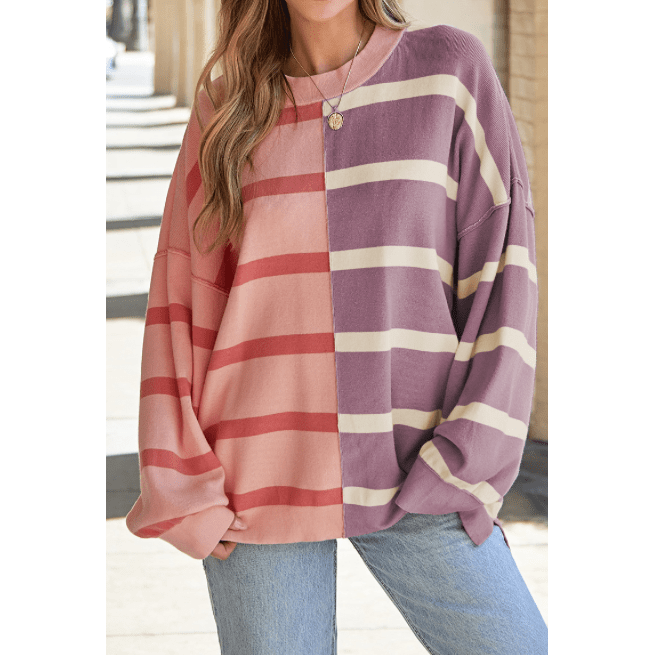 Shandi Pink Stripe Colorblock Oversized Sweater