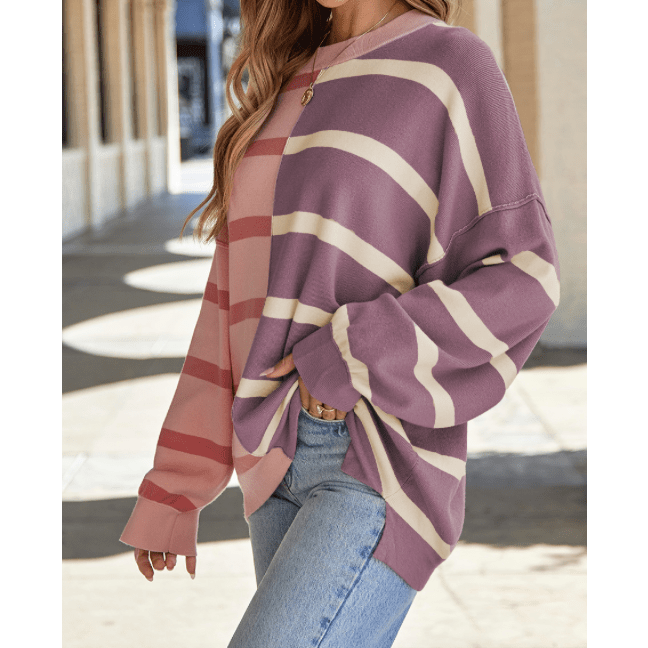 Shandi Pink Stripe Colorblock Oversized Sweater