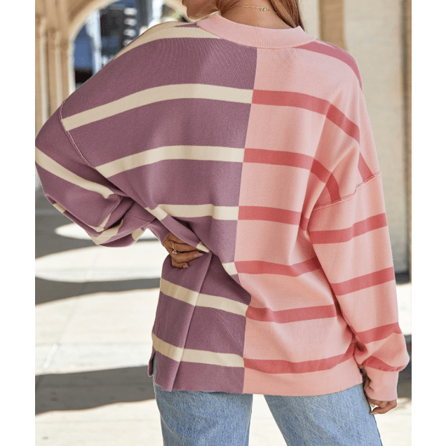 Shandi Pink Stripe Colorblock Oversized Sweater