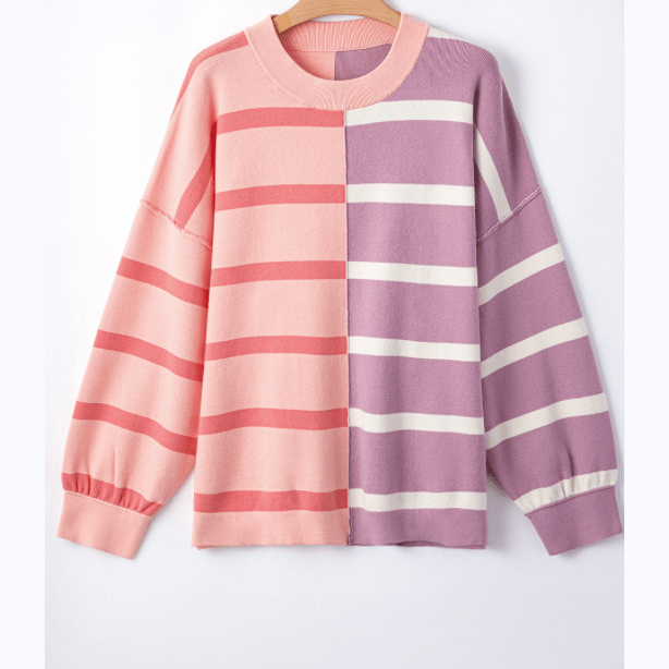 Shandi Pink Stripe Colorblock Oversized Sweater