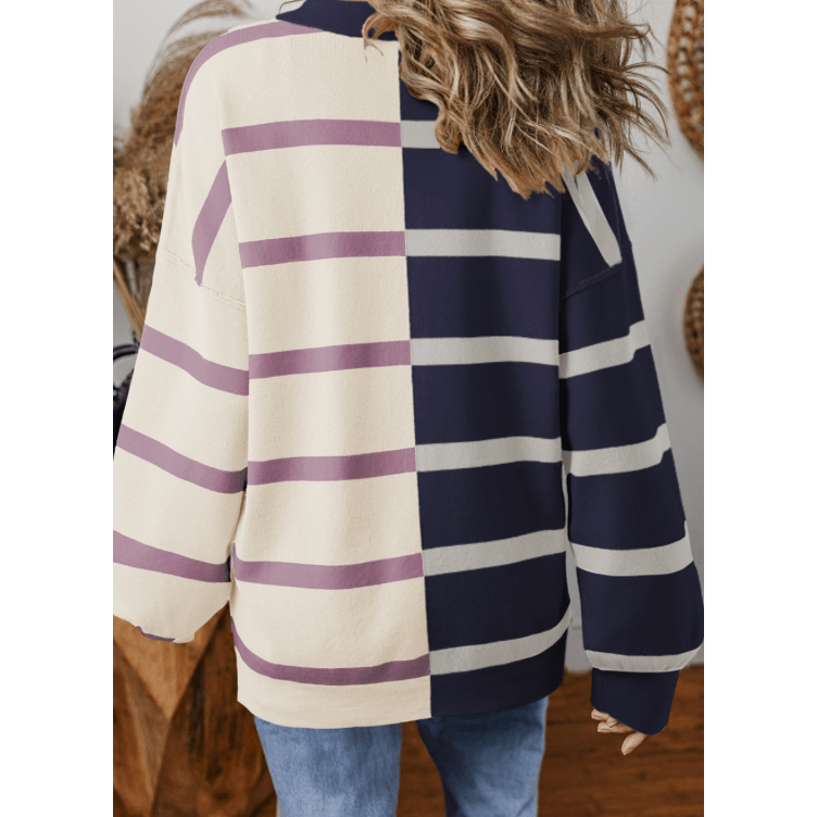 Shandi Blue Stripe Colorblock Oversized Sweater