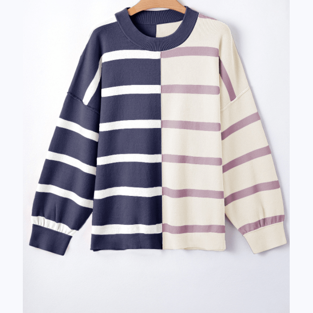 Shandi Blue Stripe Colorblock Oversized Sweater