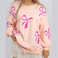 REDUCED!!!  Thelma Apricot Pink Sequined Bowknot Drop Shoulder Oversized Sweatshirt  REDUCED!!!