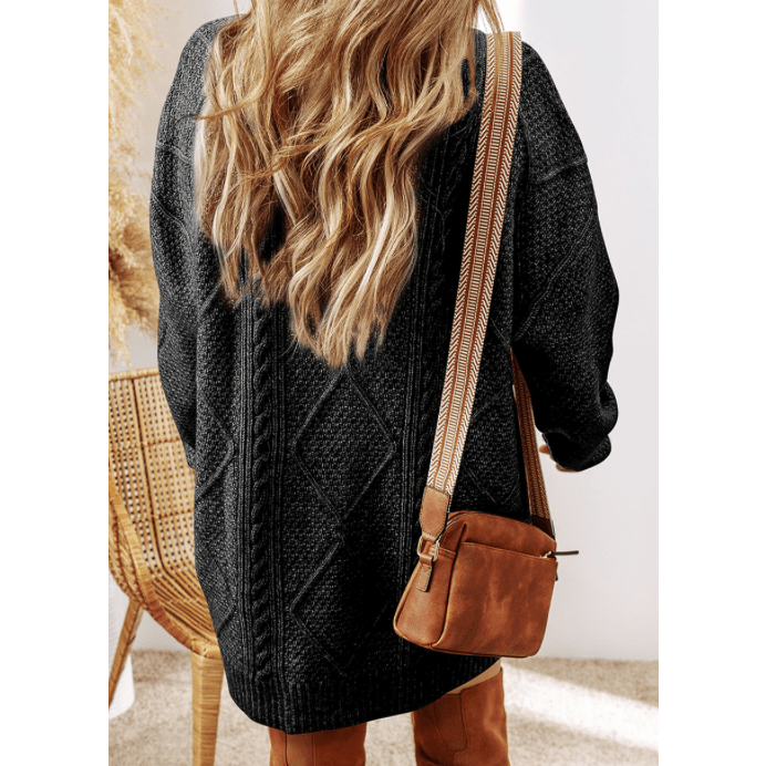 Kenna Black Cable Knit Drop Shoulder Loose Fit Sweater Dress * S-3X