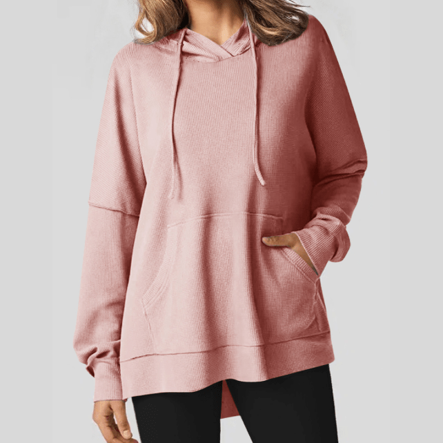 Anessa Pink Waffle Knit Fleece Lined High Low Oversized Hoodie