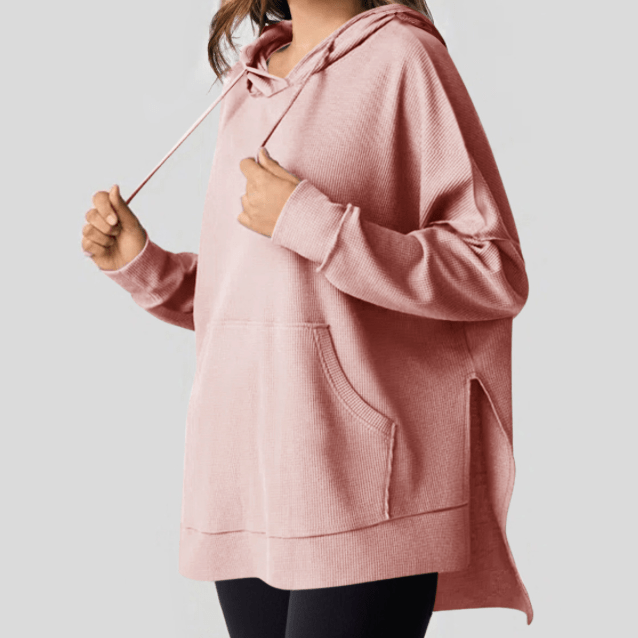 Anessa Pink Waffle Knit Fleece Lined High Low Oversized Hoodie