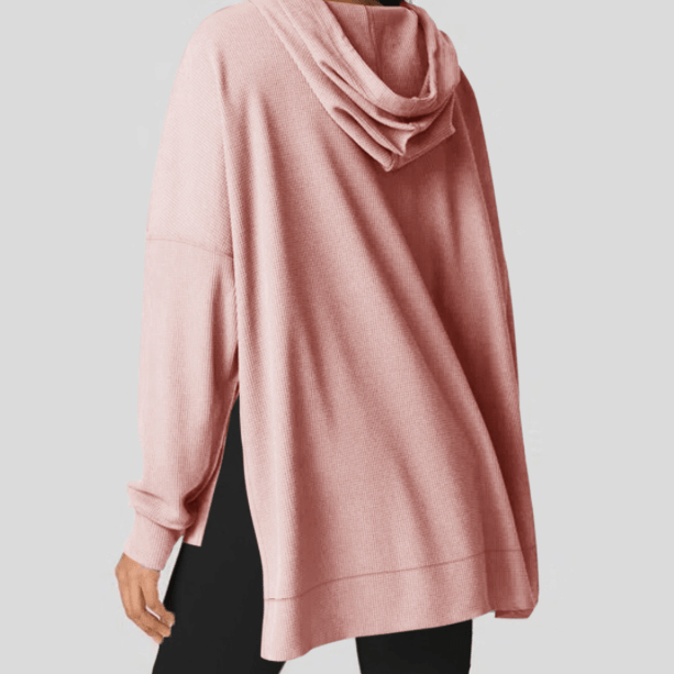 Anessa Pink Waffle Knit Fleece Lined High Low Oversized Hoodie