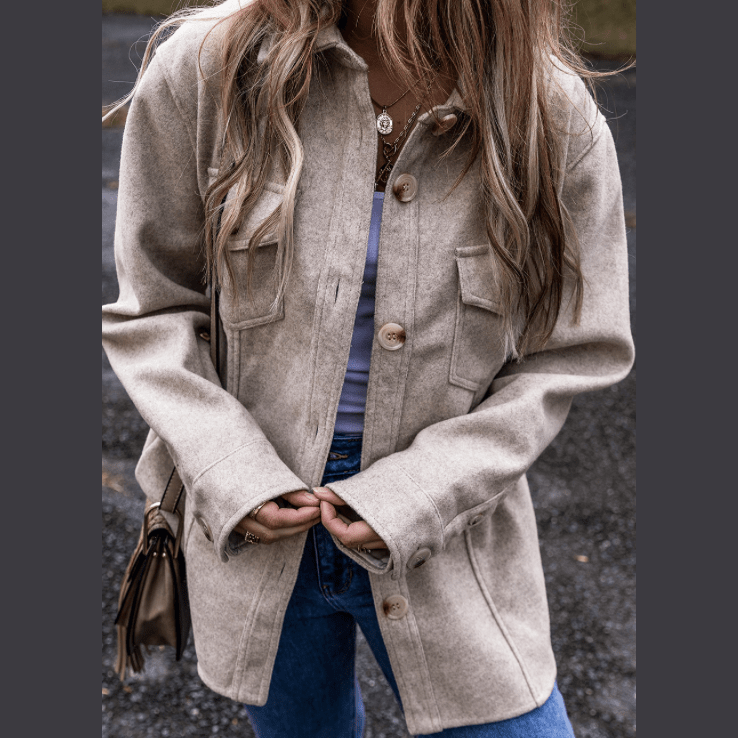 Vindy Turn Down Collar Flap Pockets Buttoned Shacket