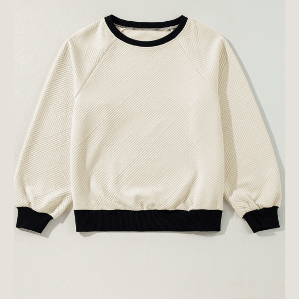 Quinly Color Block Edge Raglan Sleeve Crew Neck Textured Top