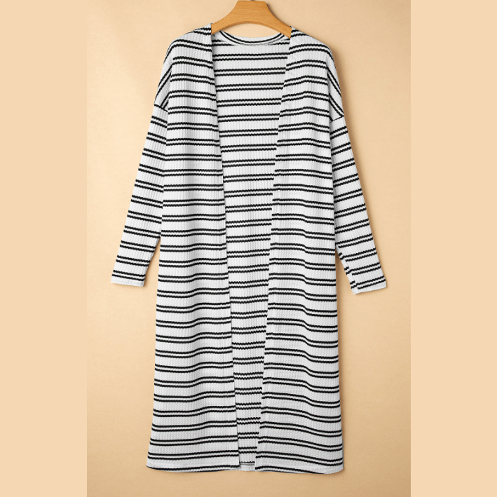 Kaydi Black Stripe Print Open Front Duster Cardigan