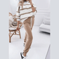 Gisselle French Beige Striped Drop Shoulder Pullover and Jogger Pants Set