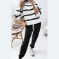 Gisselle Black Striped Drop Shoulder Pullover and Jogger Pants Set