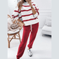 Gisselle Red Striped Drop Shoulder Pullover and Jogger Pants Set * S-3X